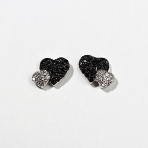 Boucles d&rsquo;Oreilles Argent Cœurs Noirs et Blancs