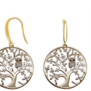Boucles d&rsquo;oreilles Plaqué-Or Arbre de Vie et Chouette
